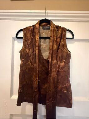 Piazza Sempione Brown Printed Sleeveless Bow Blouse